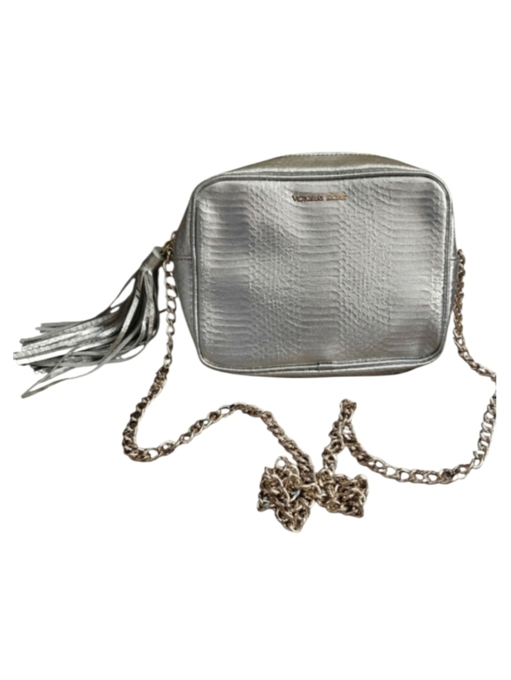 Exclusive Victoria's Secret Fashion Show Silver Python Crossbody Bag With Tassle